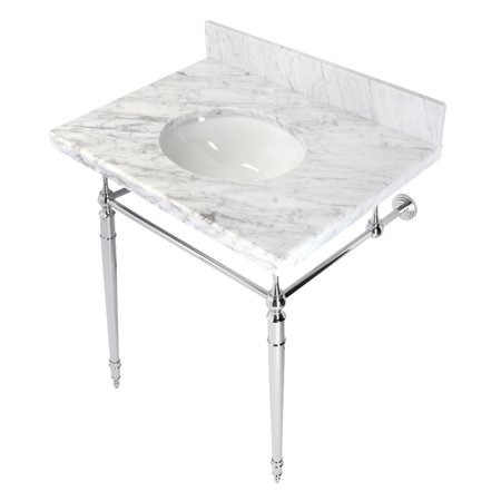 FAUCETURE KVPB3022M81 30" Console Sink with Brass Legs (8-Inch, 3 Hole), Marble White/Polished Chrome KVPB3022M81